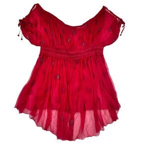 Floreat Boho Embroidered Semi-Sheer Peasant Babydoll Top Women's Size 14